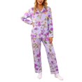 thumbnail image 1 of SUYIDA Pajamas for Women Satin Pajamas Set 2Pcs Long Sleeve Print Pattern Button Down Pjs Sleepwear Loungewear Set, 1 of 4