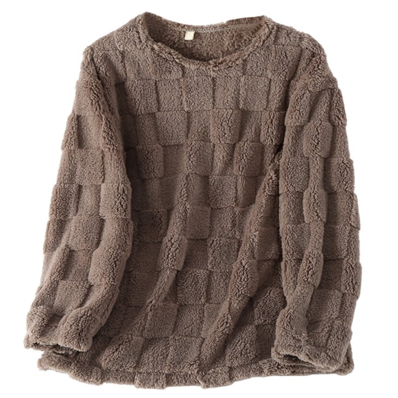 SUYIDA Plus Size Winter Pajamas for Women Set,Soft Flannel Pullover Sleepshirt Long Sleeve Loungewear for Winter Warm Cozy Attire - Coffee