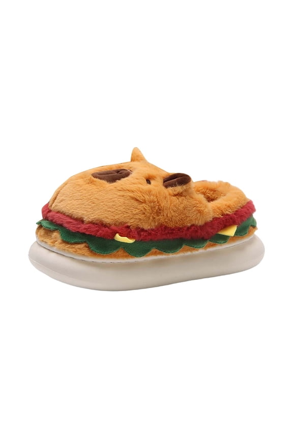 Pumpkin Slippers For Women - Adorable Hamburger Cozy Indoor Slippers For Warm Lined Shoes With Backstrap