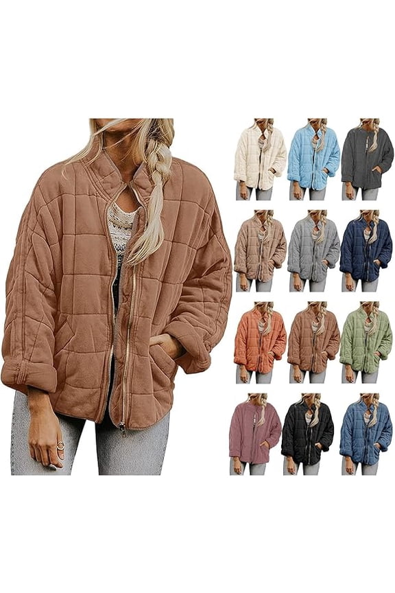 Quilted Jackets for Women Casual Puffer Jacket Lightweight Stand Collar Coats Padded Coat Warm Comfy Outwear