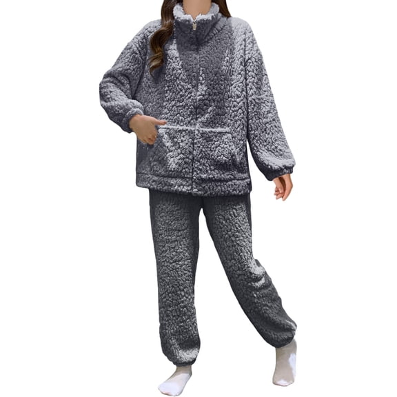 SUYIDA Sets for Women Winter,Winter Flannel Pajama Set Elegant Jacquard Thermal Sleepwear Long Sleeve Comfortable Loungewear Two Piece Outfit For Cold Nighttime Relaxation - Navy