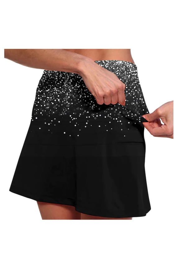 Skirt Shorts for Women High Waist Floral Print Slim Yoga Sport Fashion Skirts with Pockets Silver,M
