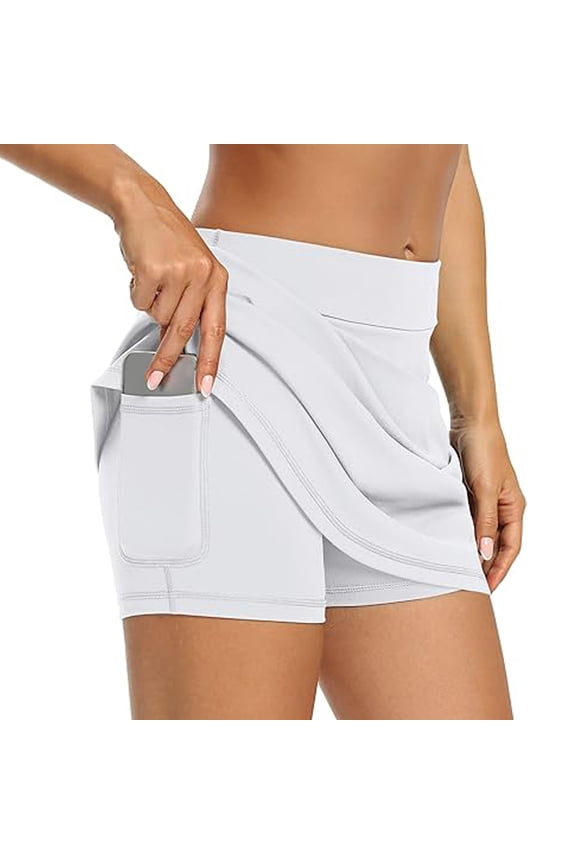 Skirts for Women Solid Color Trendy Summer Outdoor Sports High Waist Lightweight Tight Joggers with Pocket White,S