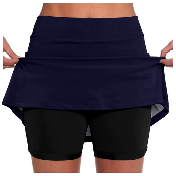 SUYIDA Skorts for Women Athletic Solid Color High Waisted Active Soft Sport Skirt Shorts Skorts Skirt with Pocket Dark Blue,XXXL