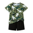 thumbnail image 1 of SUYIDA Toddler Boy Outfits Cute Print Short Sleeve T-Shirt & Shorts Set Round Neck Comfy Holiday T Shirt Short Pants 2 Piece Suit Dark Green,9-10Y, 1 of 3