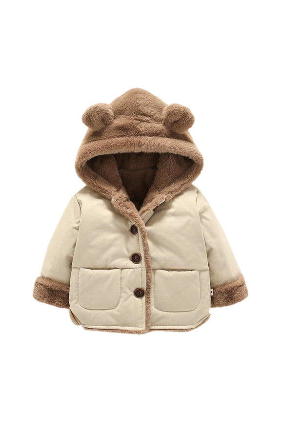 Toddler Boys Girls Winter Jacket with Hood Warm Kids Outerwear Coats for Cold Weather - White