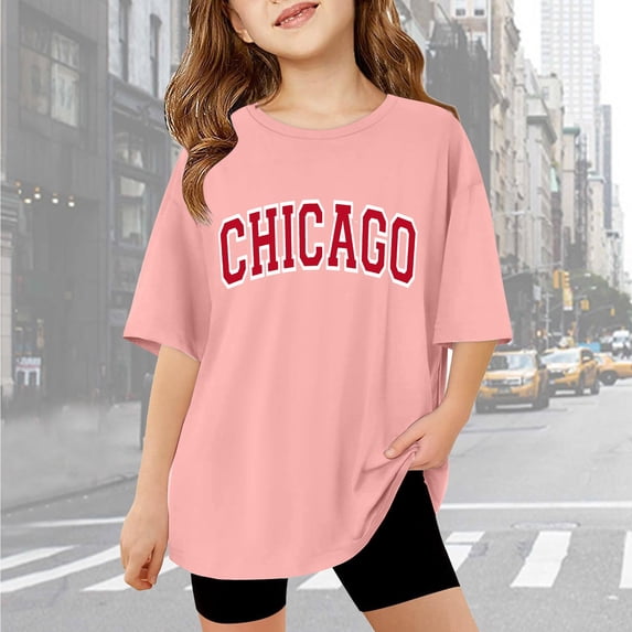 SUYIDA Toddler Girl Shirts Round Neck Short Sleeve T-Shirt Fashion Casual Cute Print Oversized Tops Children's Shirts