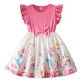 thumbnail image 1 of SUYIDA Toddler Girls Cartoon Print Party Dress with Flutter Sleeves and Bow Detail for Occasions, 1 of 6