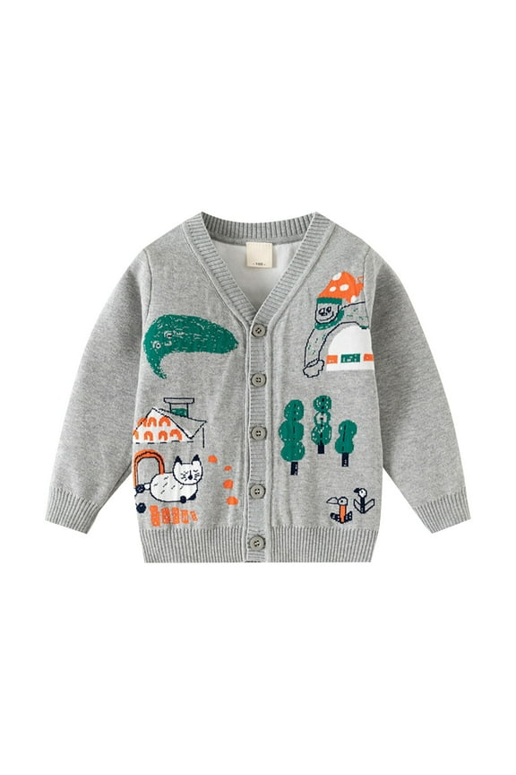 Toddler Sweater Boy ,Boys Sweaters Kids Fashion Cartoon Pattern Knit Cardigan Jacket for Toddler and Children Soft Comfortable Warm Outerwear