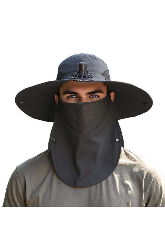 Ventilated Summer Sun Hat with Integrated Fan and Wide Brim for Outdoor UPF During Fishing and Beach Activities