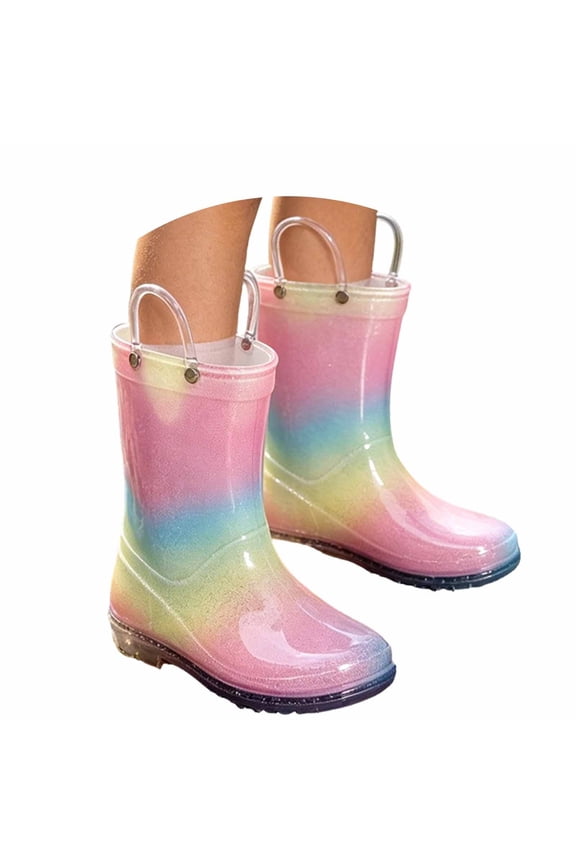 Winter Rain Boots for Girls Kids Cute Bow Design Warm Lined Waterproof Non Slip Boots for Toddlers Easy On Off Boots