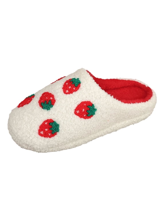 Women House Slippers - Cute Strawberry Womenâs Slippers Fuzzy Cozy Winter Wear Warm Indoor Footwear with
