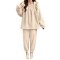 thumbnail image 1 of SUYIDA Women'S Winter Pajamas,Winter Flannel Pajama Set Elegant Jacquard Long Sleeve Thermal Sleepwear Cozy Loungewear Two Piece Outfit For Cold Nighttime Comfort - Beige, 1 of 6