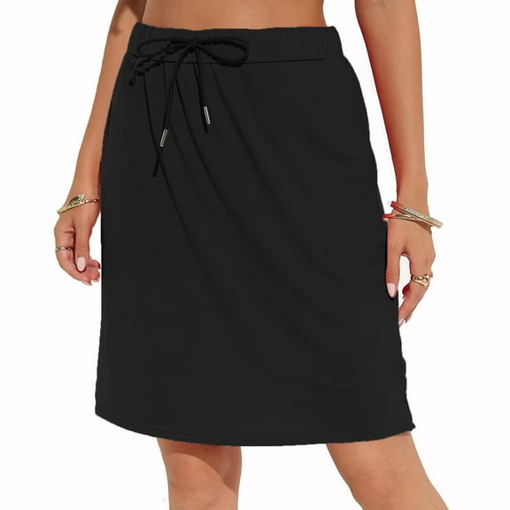 SUYIDA Women Skirts Short Solid Color Pleated Culottes Skinny High Waist Active for Running Training Black,XL