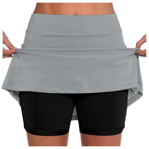 SUYIDA Women's Athletic Skorts Plus Size Solid Color High Waisted Fashion Yoga Skirt Skirts with Pocket for Running Grey,XL