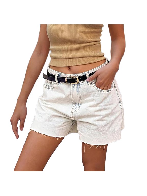 Women's High Stretch Denim Comfort Fit Distressed Casual Summer Shorts with Button Fly Classic Ripped Design Edge Stylish Modern Pocket Zip Front Mid Rise
