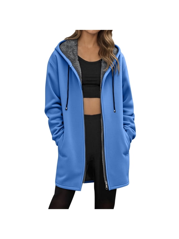 Women's Jacket, Mid Length Autumn Winter Lined Zip Up Coat, Solid Color Casual Outerwear, Warm Comfortable Commuter Jacket for Work, Travel and Daily Wear