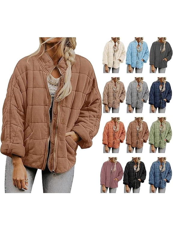 Women's Oversized Lightweight Down Coat Quilted Puffer Jacket Casual Loose Padded Coats Stand Collar Winter Clothing