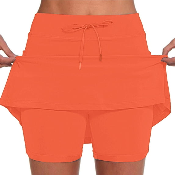 SUYIDA Women's Skirts High Waist Solid Color Trendy Summer Yoga Skirt Comfortable Perfect for Running Training Orange,M