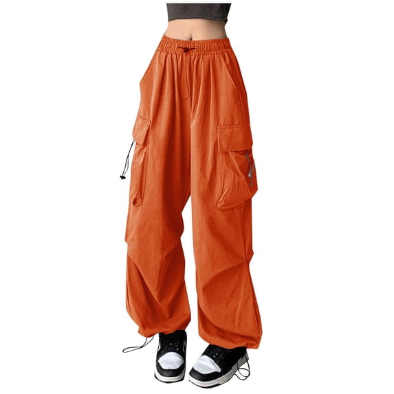 SUYIDA Womens Baggy Cargo Solid Color High Waist Pants Streetwear Hop Joggers Sweatpants Casual Loose Wide Leg Trousers