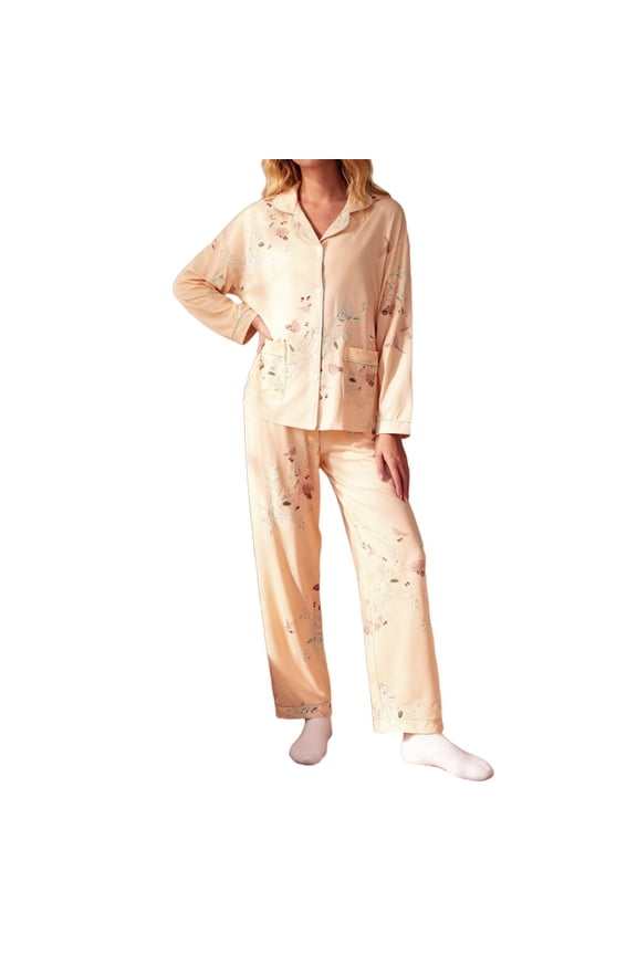 Womens Pajama Sets Floral Print, Cotton Long Sleeve Button Down Pajamas Set for Women Soft Sleepwear Pjs 2 piece Loungewear
