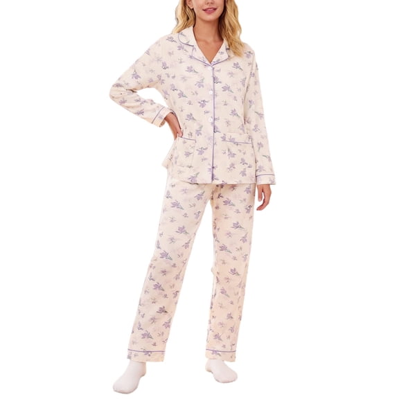 SUYIDA Womens Pajama Sets Floral Print, Cotton Long Sleeve Button Down Pajamas Set for Women Soft Sleepwear Pjs 2 piece Loungewear