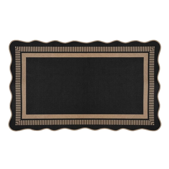 SUYOLL 3x5 Outdoor Patio Rug Washable Black Modern Indoor Kitchen Rug Farmhouse Neutral Non- Scalloped Carpet For Living Room Backyard Entryway