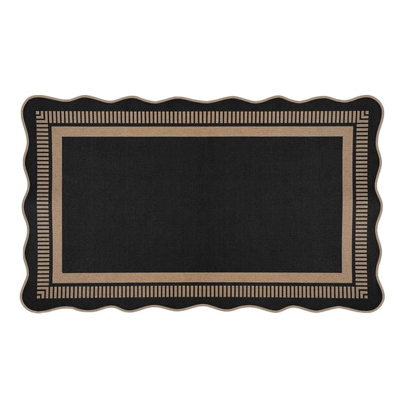SUYOLL 3x5 Outdoor Patio Rug Washable Black Modern Indoor Kitchen Rug Farmhouse Neutral Non- Scalloped Carpet For Living Room Backyard Entryway