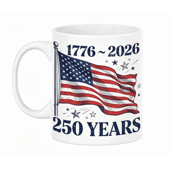 SUYOLL Art Ceramic Mug USA 250 Years Anniversary 1776 2026 Patriotic Coffee Cup Capacity Independence White 11.7cm