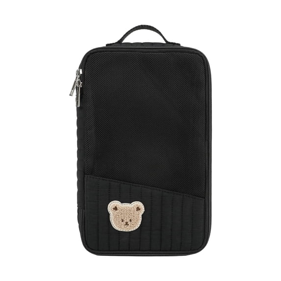 SUYOLL Black Cartoon Bear Quilted Mesh Storage Pouch Organizer Cube Portable For Travel Toiletries Organization Saving Space