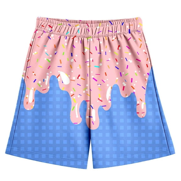 SUYOLL Children Boys Girls Shorts Casual Ice Cream Print Baseball Shorts Elastic Waistband with Pocket Shorts Quick-Drying Fabric 2-14 Years