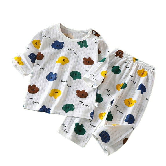 SUYOLL Children Boys Outfit Sets Summer Long Sleeve Pajama Set Casual Daily Wear Comfortable Sleepwear 3 Months-12 Years Summer Fall Relaxation Classic Versatile Clothing