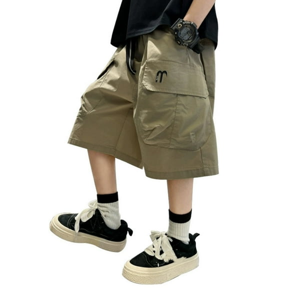 SUYOLL Children Boys Summer Fall Shorts Street Leisure Sports Pocket Drawstring Stretch Waist Color Cargo Labor Pants Quick-Drying Fabric