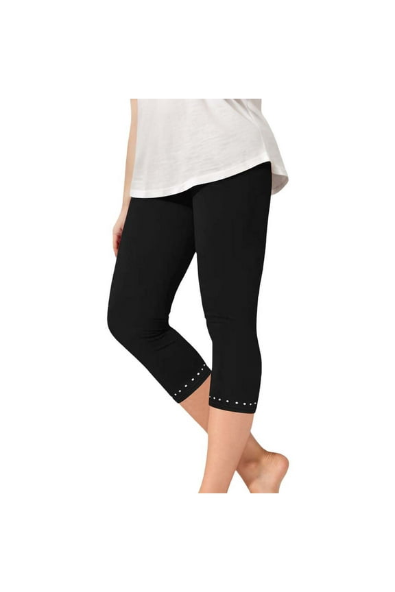 Children Girls Calf Length Yoga Pants with Rhinestone Trim Comfortable Stretchy Capris Casual Outdoor Activities Summer Fall Bohemian Style