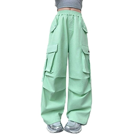 SUYOLL Children Girls Casual Trousers Loose Fit Stretchy Waist Pocket Cargo Jogger Outdoor Play Comfortable Denim Elastic Waistband Quick Dry Pants