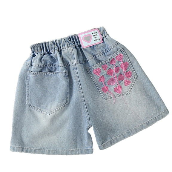 SUYOLL Children Girls Denim Shorts with Elastic Waist Summer Short Ripped Jeans with Pockets Bohemian Style