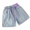 thumbnail image 1 of SUYOLL Children Girls Denim Shorts with Elastic Waist Summer Short Ripped Jeans with Pockets Elegant Stylish Pants, 1 of 3