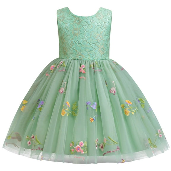 SUYOLL Children Girls Dress Floral Embroidery Party Dress Summer Fall Casual Beach Outfit Holiday Vacation Beach