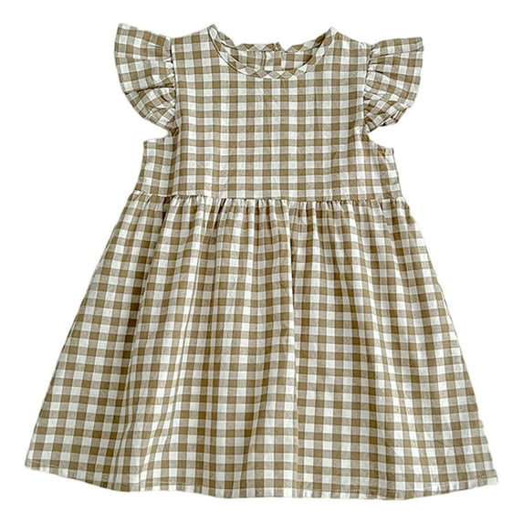 SUYOLL Children Girls Dresses Clothing Summer Checkered Dress with Flared Sleeves Sweet Adorable Dress Fashion Skirt