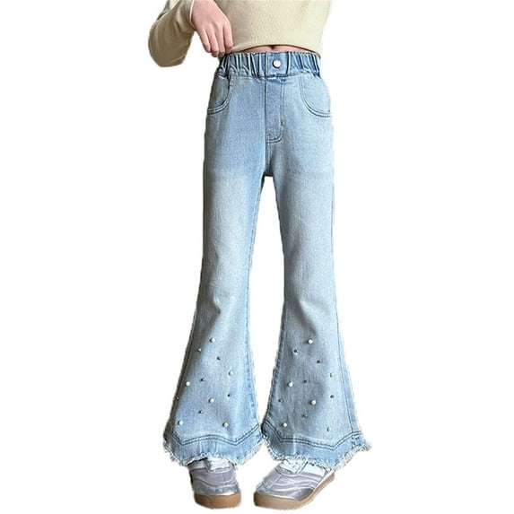 SUYOLL Children Girls Pants Casual Denim Pants High Waisted Wide Leg Jeans with Pocket Quick Dry Active Pants