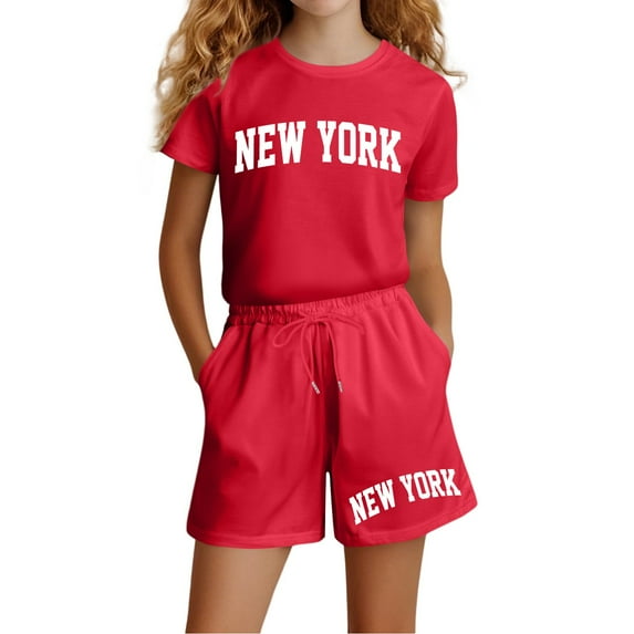 SUYOLL Children Girls Summer Outfits Sets Casual Short Sleeve Set for Tee Shirts Top Pocket Shorts Pants Cute Sweet Clothing