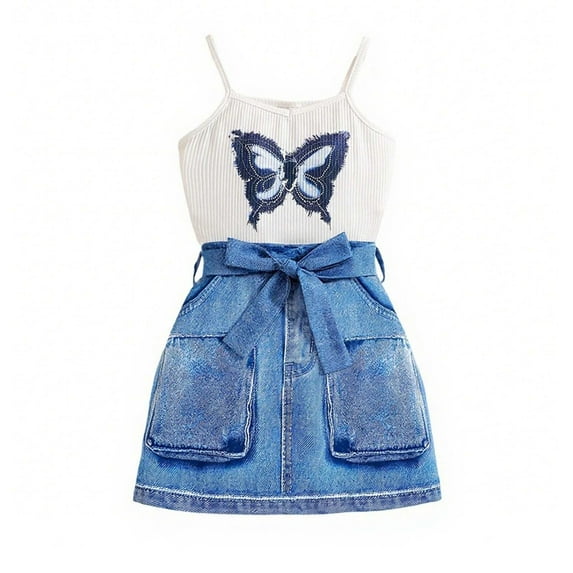 SUYOLL Children Girls Summer Outfits Sets Small Blouse with Pattern Print On The Front Paired with Elastic Short Skirt with Drawstrings Casual and Fashionable Two Piece Set Classic Versatile Dresses