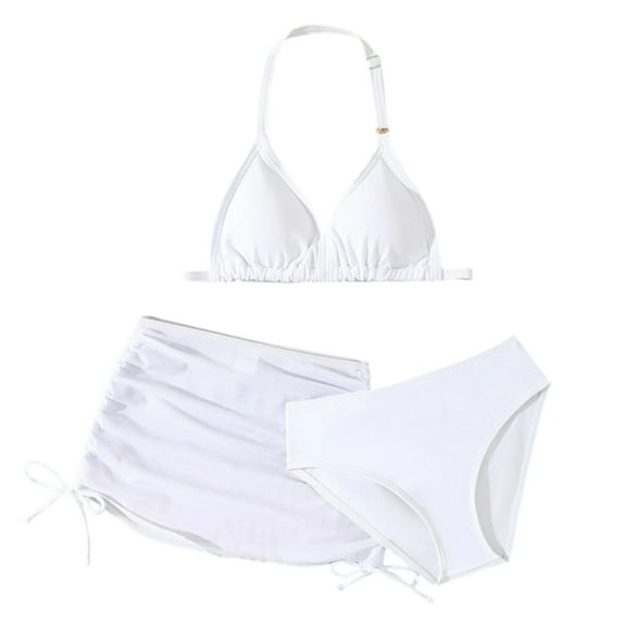 SUYOLL Children Girls Swimsuit 3 Piece Set Pool Beach Summer Outfits Bikini Swimsuit with Swim Caps 5-11 Years Quick Drying Bathing Suit