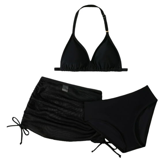 SUYOLL Children Girls Swimsuit 3 Piece Set Pool Beach Summer Outfits Bikini Swimsuit with Swim Caps 5-11 Years Water Sport Swimsuit