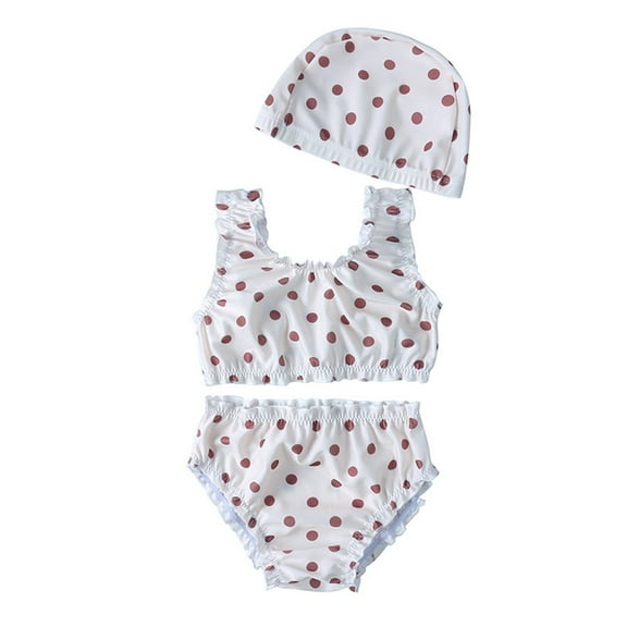SUYOLL Children Girls Swimwear Three Piece Floral Striped Dot Swimming Suits Bathing Suit for Swim Trunk with Swimming Cap Beach Hawaii Swim