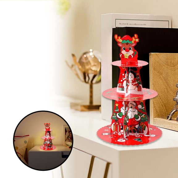 SUYOLL Christmas Cupcake Stand Decorations 3 Tier Santa Cake Stand Xmas Dessert Holder Merry Christmas Cardboard Dessert Tree Tower For Christmas Holiday Winter Birthday Party Outdoor Indoor Decal