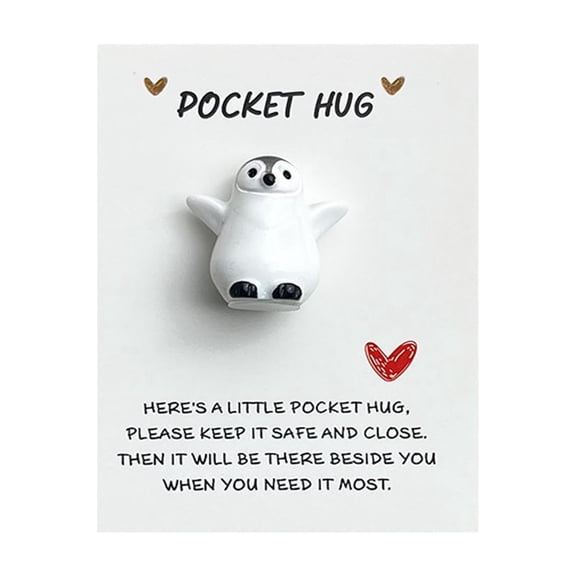 SUYOLL Cute Penguin Pocket Hug Encouragement Card Small Keepsake With Inspirational Words For Friends And Family