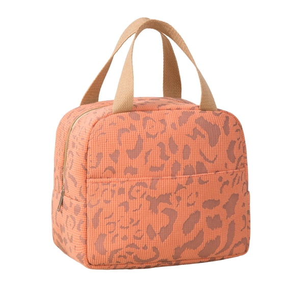 SUYOLL Cute Quilted Floral Lunch Tote Bag For Women Light Retro Pastoral Style Reusable Insulated Cooler Bag With Front Pocket For Work School Picnic Orange