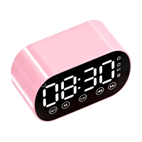 SUYOLL Digital Alarm Clock With LED Display USB Charged Desktop Clock With Built In Bluetooth Speaker And Alarm Function In Pink Color For Bedroom Bedside Desk