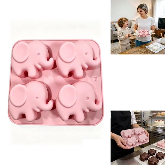 SUYOLL Elephant Cake For Baking Silicone Cake Dumper Pan For Kid's Parties And Occasions Nonstick Kitchen For Desserts Cake Mould Pink 16cm
